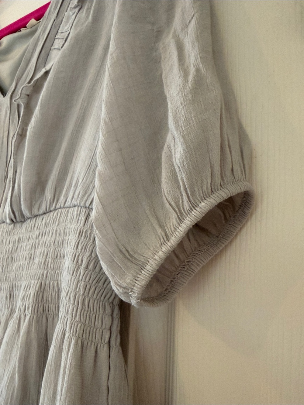 Light Gray Ruffle V-Neck Mini Dress - Picture 3 of 5